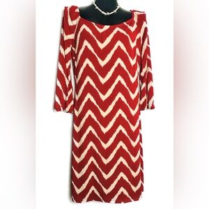 INC International Red and Cream Zigzag Dress